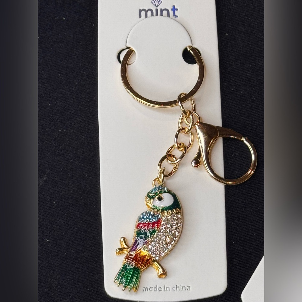 Mint Green and Red Tropical Bird Charm Keychain Bag Charm